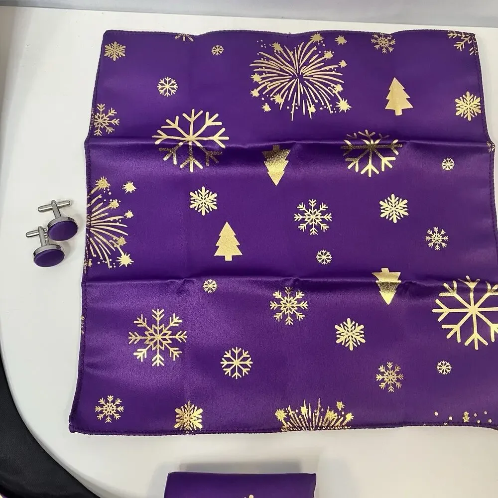 Christmas Men's Suit Vest Tie Set Formal Waistcoat Tuxedo Purple Festive sz L